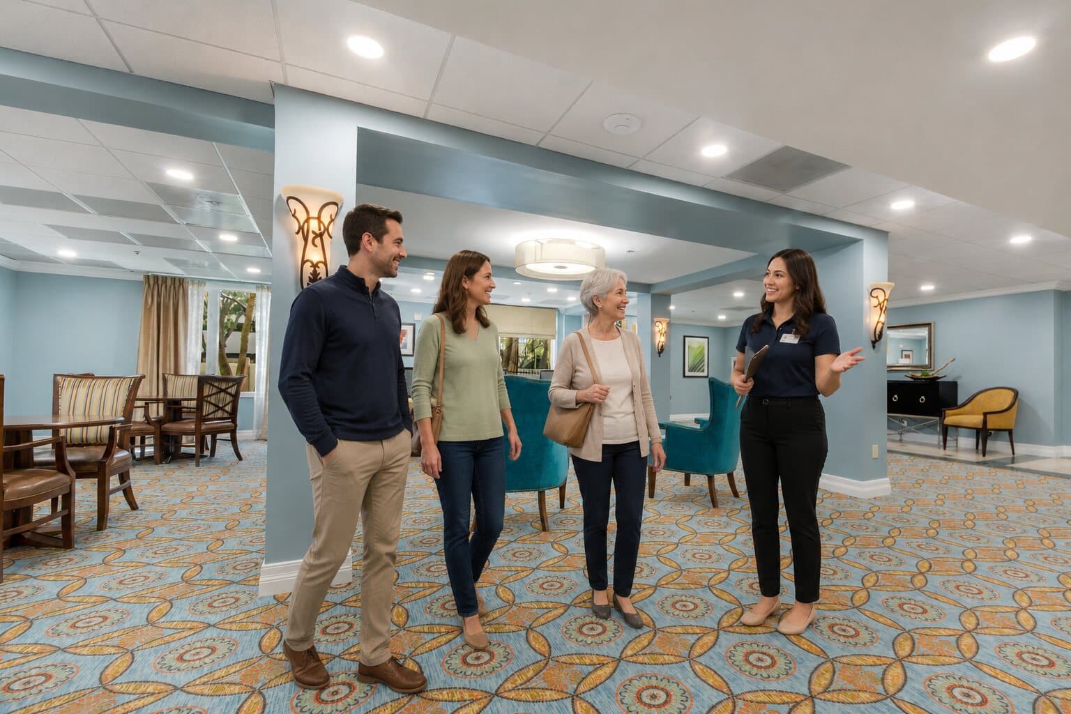 A team member welcoming a family for a tour